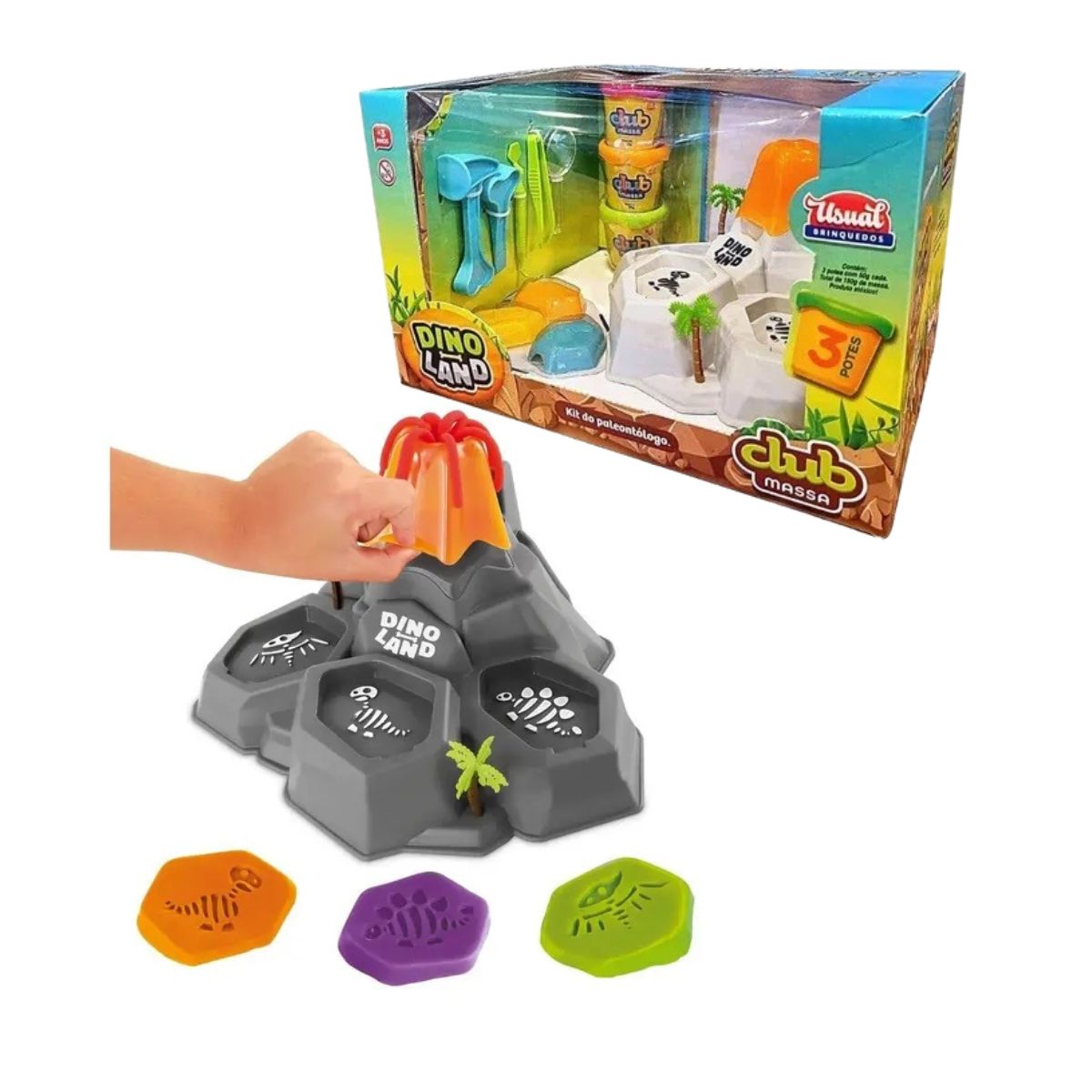 Kit Club Massa Vulcão Paleontólogo Dino Land Sortido - Usual Kit Club Massa Vulcão Paleontólogo Dino Land Sortido - Usual